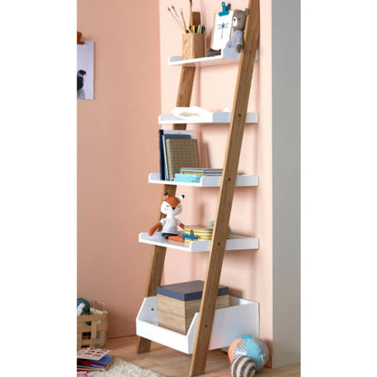 White & Oak Brown Ladder Style Kids Bookshelf | P237