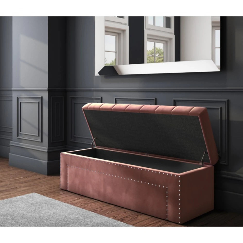 Elegant Blush Pink Storage Bench with Double Stud Accents | P161