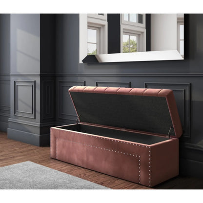 Elegant Blush Pink Storage Bench with Double Stud Accents | P161