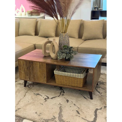 Rustic Brown Wooden Coffee Table with Storage Shelf | P223
