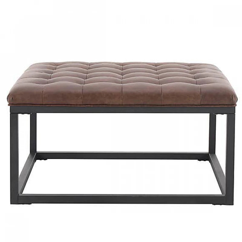 JABAR Tufted Faux Leather Ottoman – Modern Brown Footstool | P167