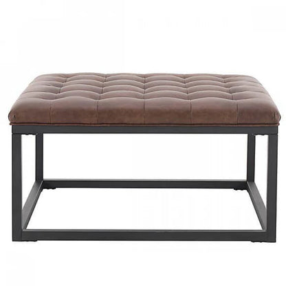 JABAR Tufted Faux Leather Ottoman – Modern Brown Footstool | P167