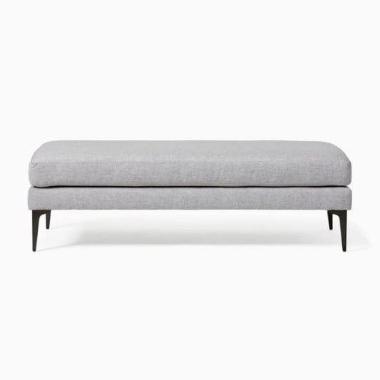 Classic Grey Jute Upholstered Ottoman Bench with Wooden Legs | P163