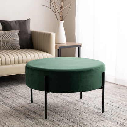 Green Velvet Round Ottoman | P165
