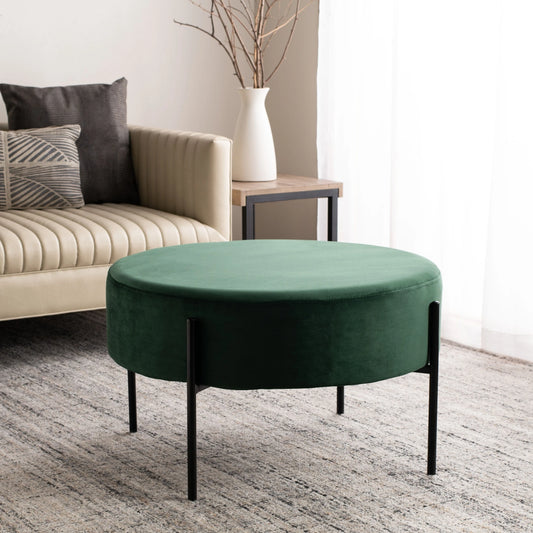 Green Velvet Round Ottoman | P165