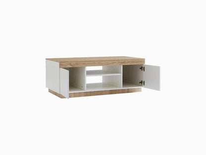 Modern Storage Coffee Table – Oak Brown & White Finish with Cabinets & Shelves | P224