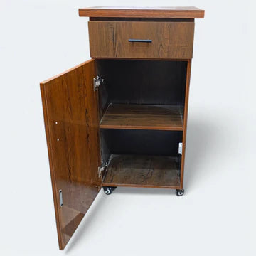 Laminated Wooden Movable Wheels Foldable Iron Stand With Drawer & Cupboard | P067