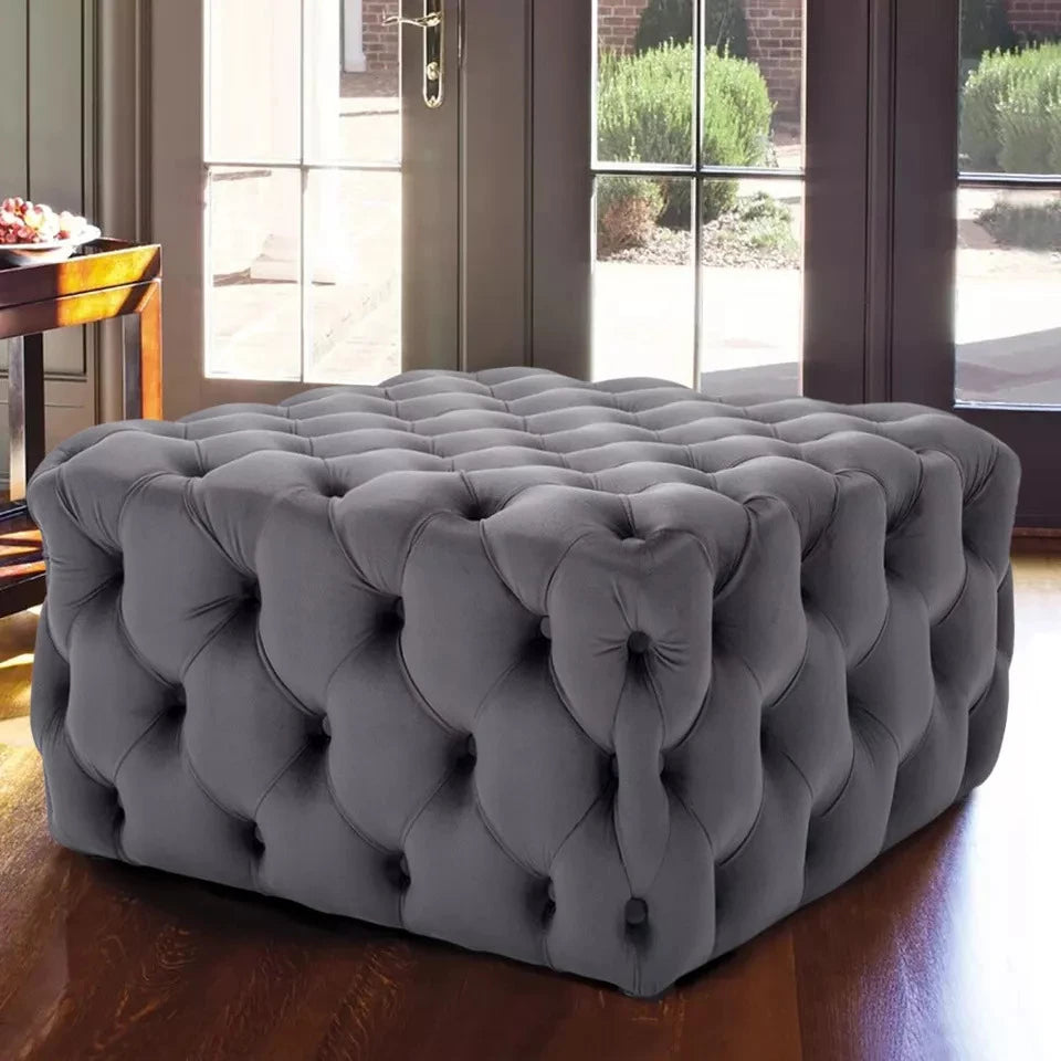 MARAIS Tufted Ottoman – Dark Grey Square Elegance | P155