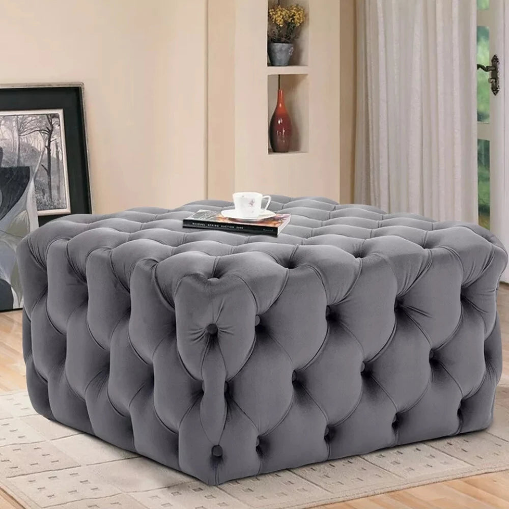 MARAIS Tufted Ottoman – Dark Grey Square Elegance | P155