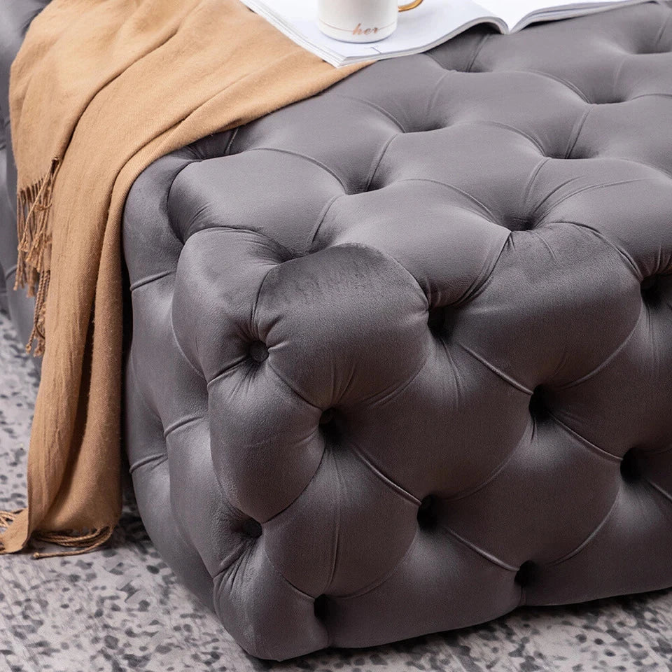 MARAIS Tufted Ottoman – Dark Grey Square Elegance | P155