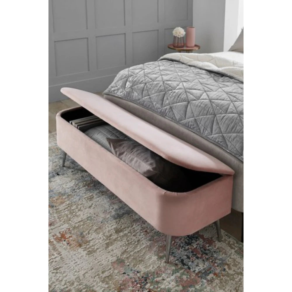 Blush Pink Velvet Storage Ottoman with Silver Tapered Legs | P164