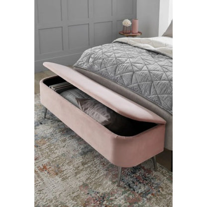 Blush Pink Velvet Storage Ottoman with Silver Tapered Legs | P164