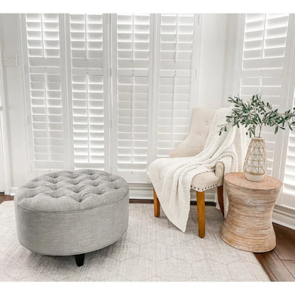 Grey Jute Round Ottoman with Diamond Tufting | P181