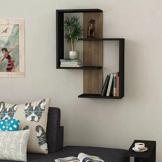 WINTAGE Rustic Brown & Black DIY Wall Display Shelf | Wooden Floating Storage | P268